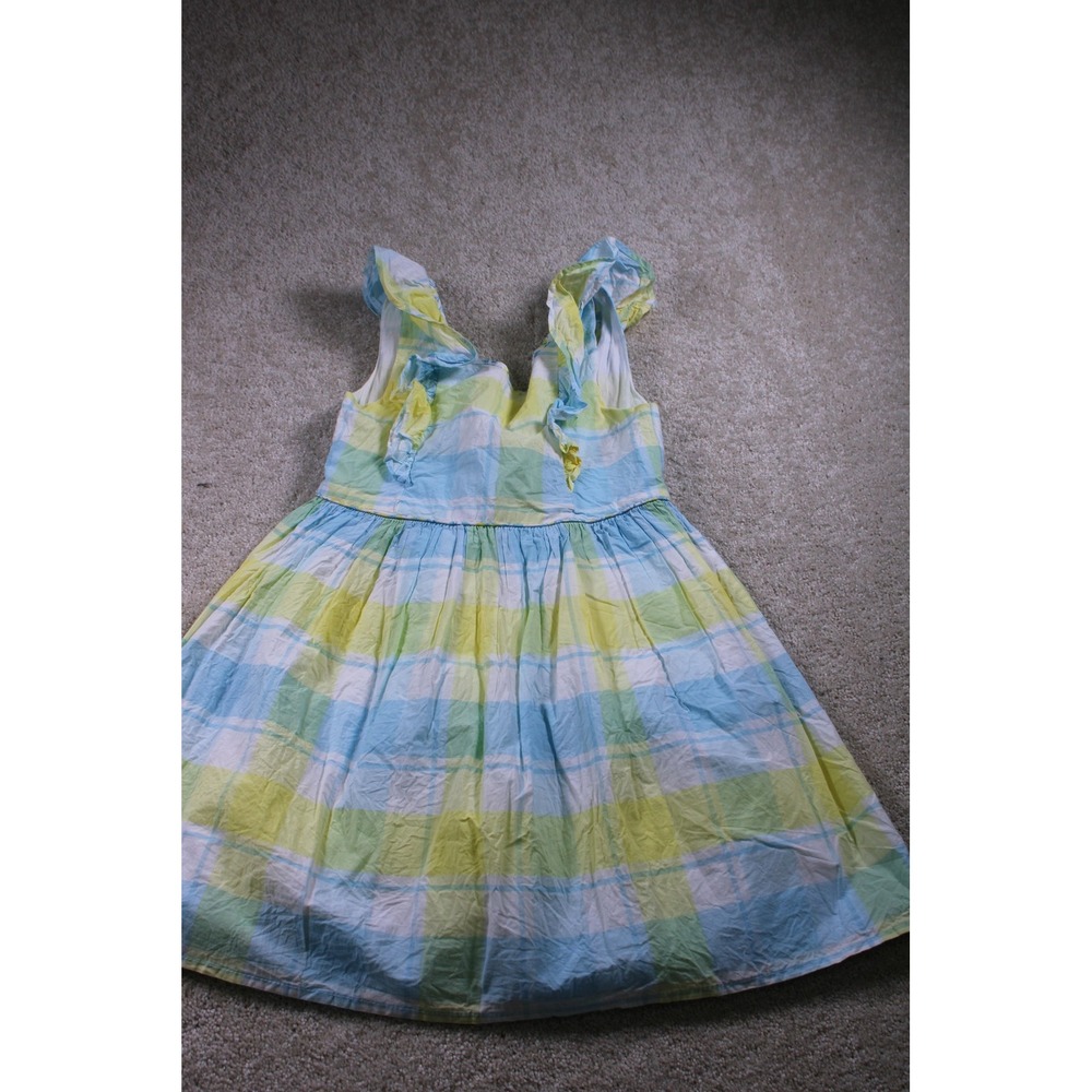 Tommy Bahama Dress Girls 6 Blue Yellow Green Plaid Ruffle Cotton Summer Sundress